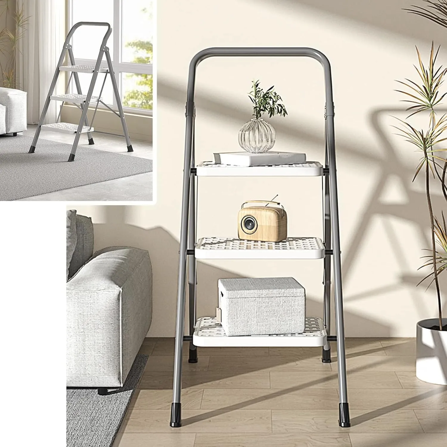 Household with heightened handrail Herringbone Ladder Climbing Ladder Portable Folding Step Stool, Two-Step Ladder/Three-Step Ladder/Four-Step Ladder (Color : Red, Size : Two-Step Ladder)