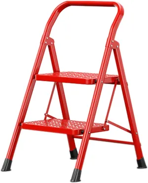 Household with heightened handrail Herringbone Ladder Climbing Ladder Portable Folding Step Stool, Two-Step Ladder/Three-Step Ladder/Four-Step Ladder (Color : Red, Size : Two-Step Ladder)
