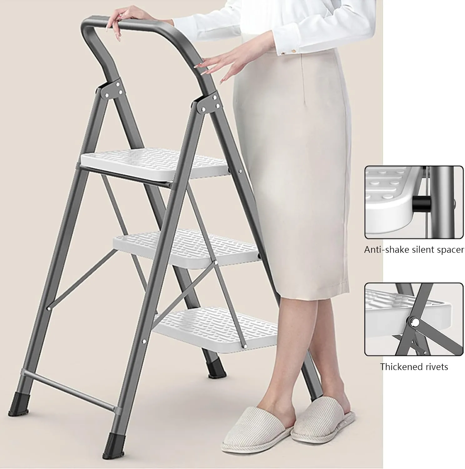 Household with heightened handrail Herringbone Ladder Climbing Ladder Portable Folding Step Stool, Two-Step Ladder/Three-Step Ladder/Four-Step Ladder (Color : Red, Size : Two-Step Ladder)