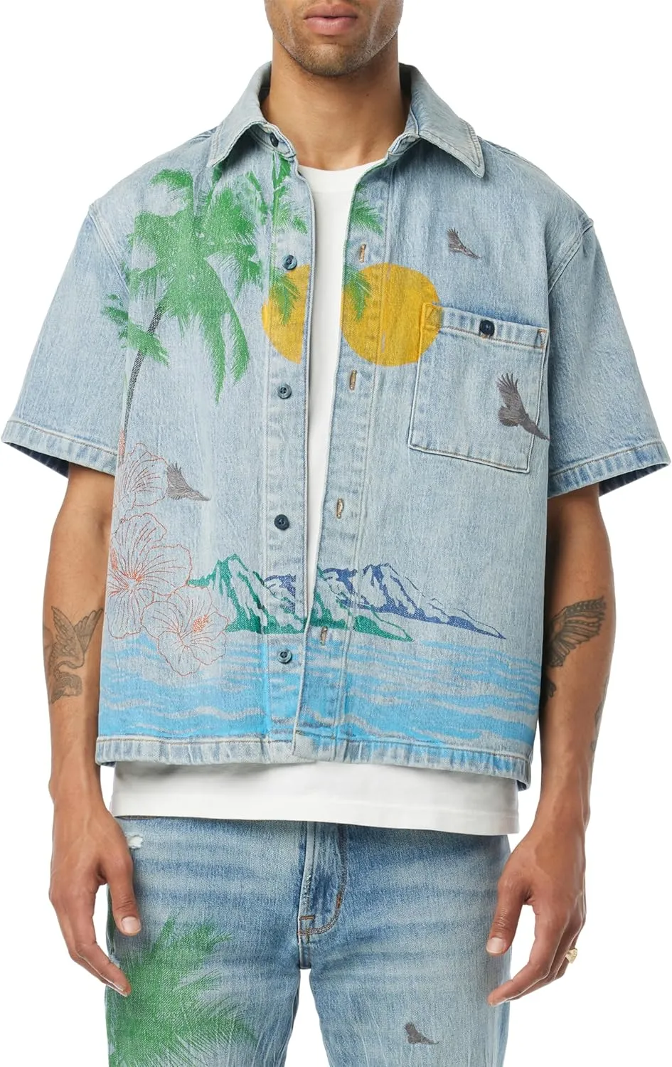 HUDSON Men's Short Sleeve Button Up Camp Shirt