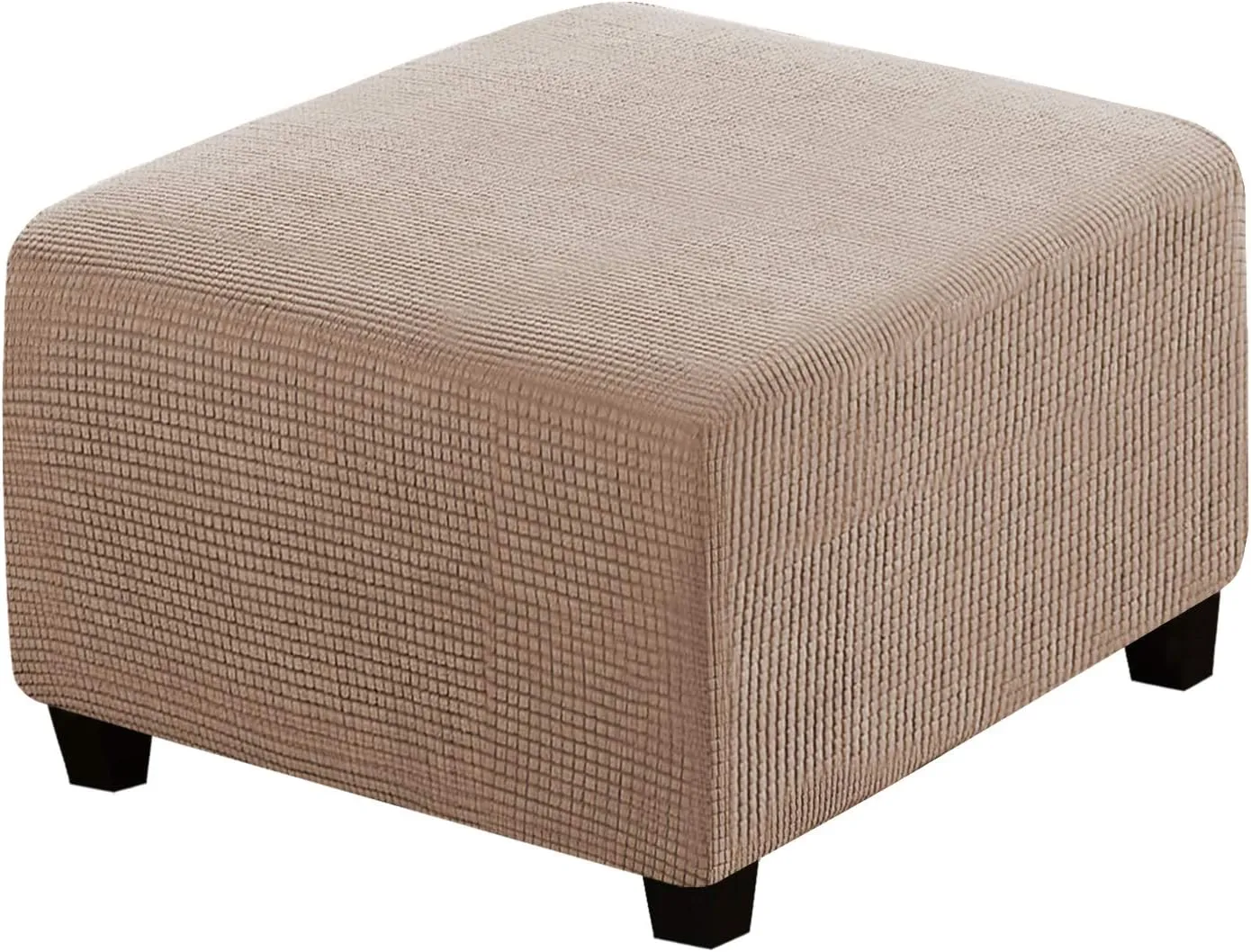 H.VERSAILTEX Square Ottoman Covers Ottoman Slipcovers Folding Storage Stool Furniture Protector Form Fit with Elastic Bottom, Stretch High Spandex Small Checks Jacquard Fabric(Large,Sand)