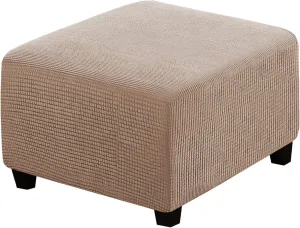 H.VERSAILTEX Square Ottoman Covers Ottoman Slipcovers Folding Storage Stool Furniture Protector Form Fit with Elastic Bottom, Stretch High Spandex Small Checks Jacquard Fabric(Large,Sand)