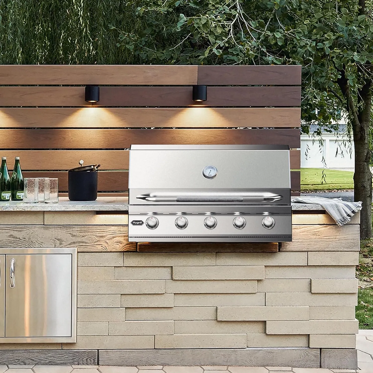 Hygrill 40-Inch Built In Grill, Stainless Steel 5-Burner Grill Head for Outdoor Kitchen, Liquid Propane