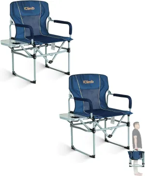 iClimb Heavy Duty Compact Camping Folding Mesh Chair with Side Table and Handle