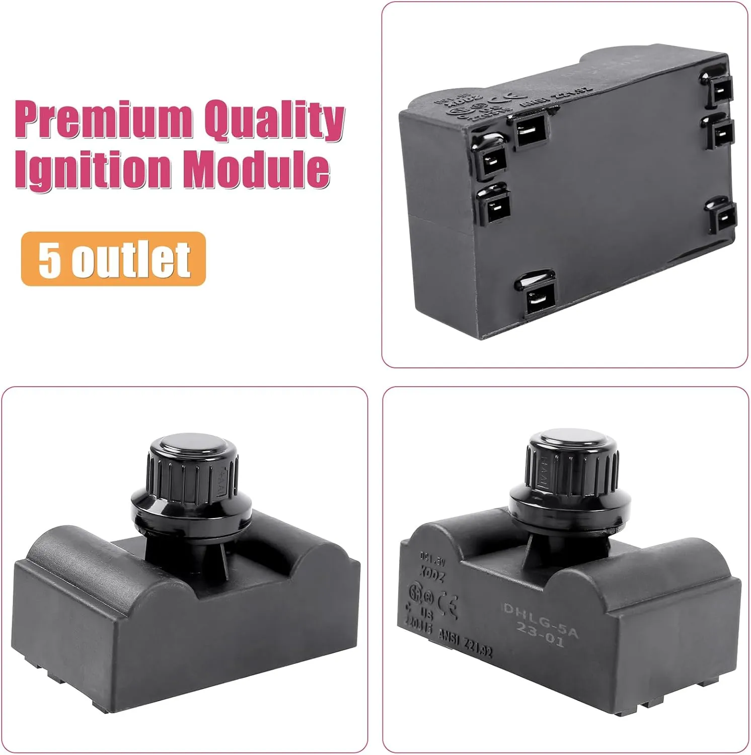Ignitor Replacement Kit for Charbroil, 5 Outlet Ignition Module with Wires and Switch Buttons for Charbroil Most Models Ignition System, Original Part G515-0030-W2