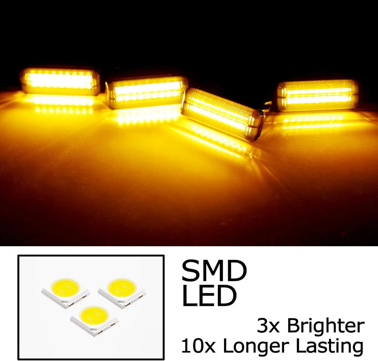 iJDMTOY 4pc Black-Out Smoked Lens Amber Yellow Full LED Front Grille Clearance Light Kit Compatible with Toyota 2022-up Tundra (Excluding TRD Pro)