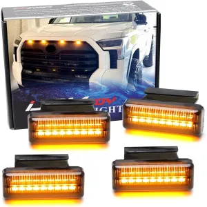 iJDMTOY 4pc Black-Out Smoked Lens Amber Yellow Full LED Front Grille Clearance Light Kit Compatible with Toyota 2022-up Tundra (Excluding TRD Pro)