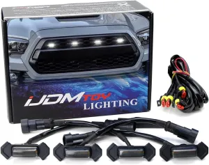 iJDMTOY 4pc Set Smoked Lens Front Grille Lighting Kit Compatible with 2016-2023 Toyota Tacoma w/TRD Pro Grill ONLY, Includes (4) 4-SMD 6000K White LED Light Assy & Wiring Harness