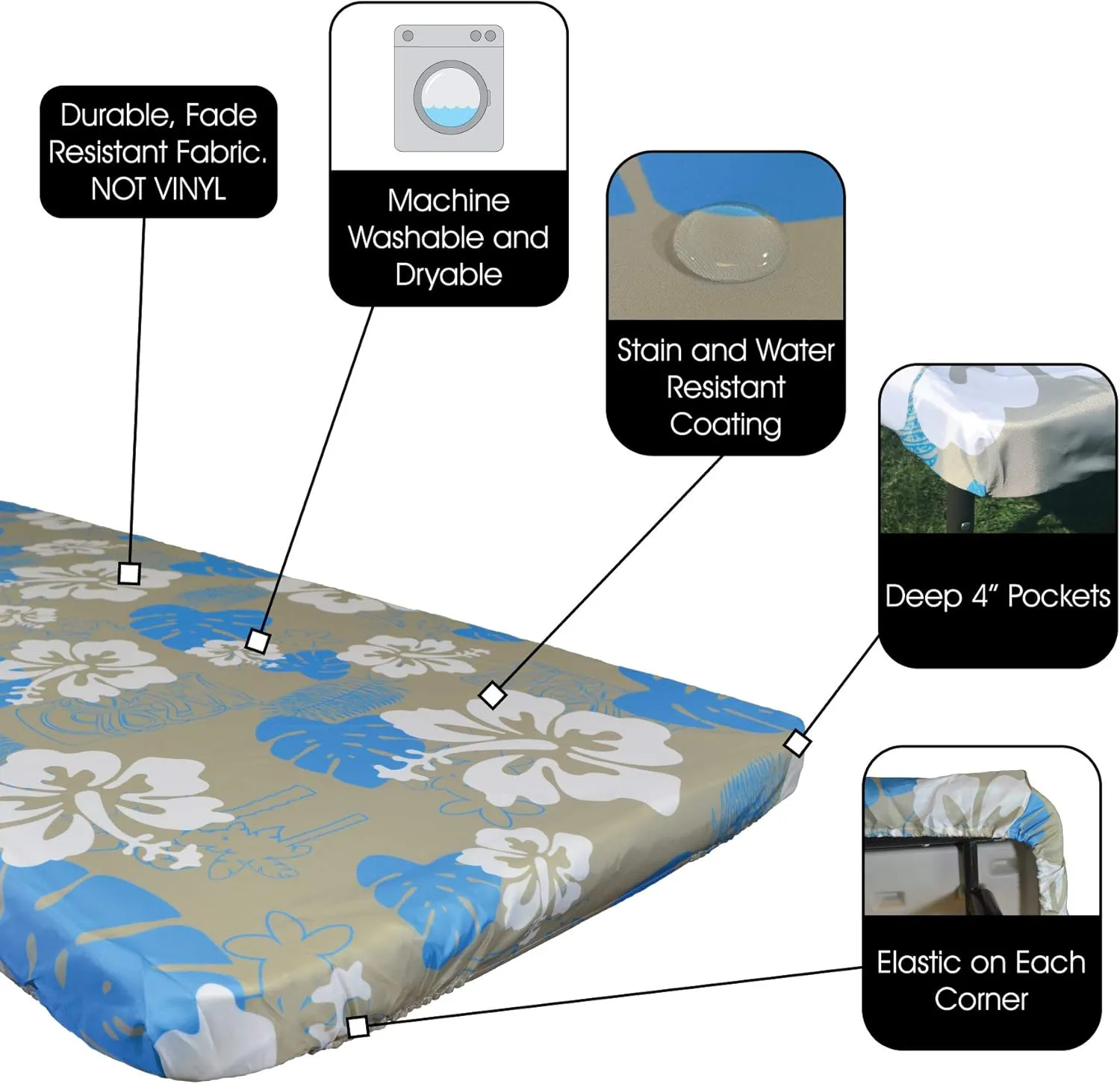 In the Breeze 8005 Tropical 30 Inch x 72 Inch Fitted Tablecloth