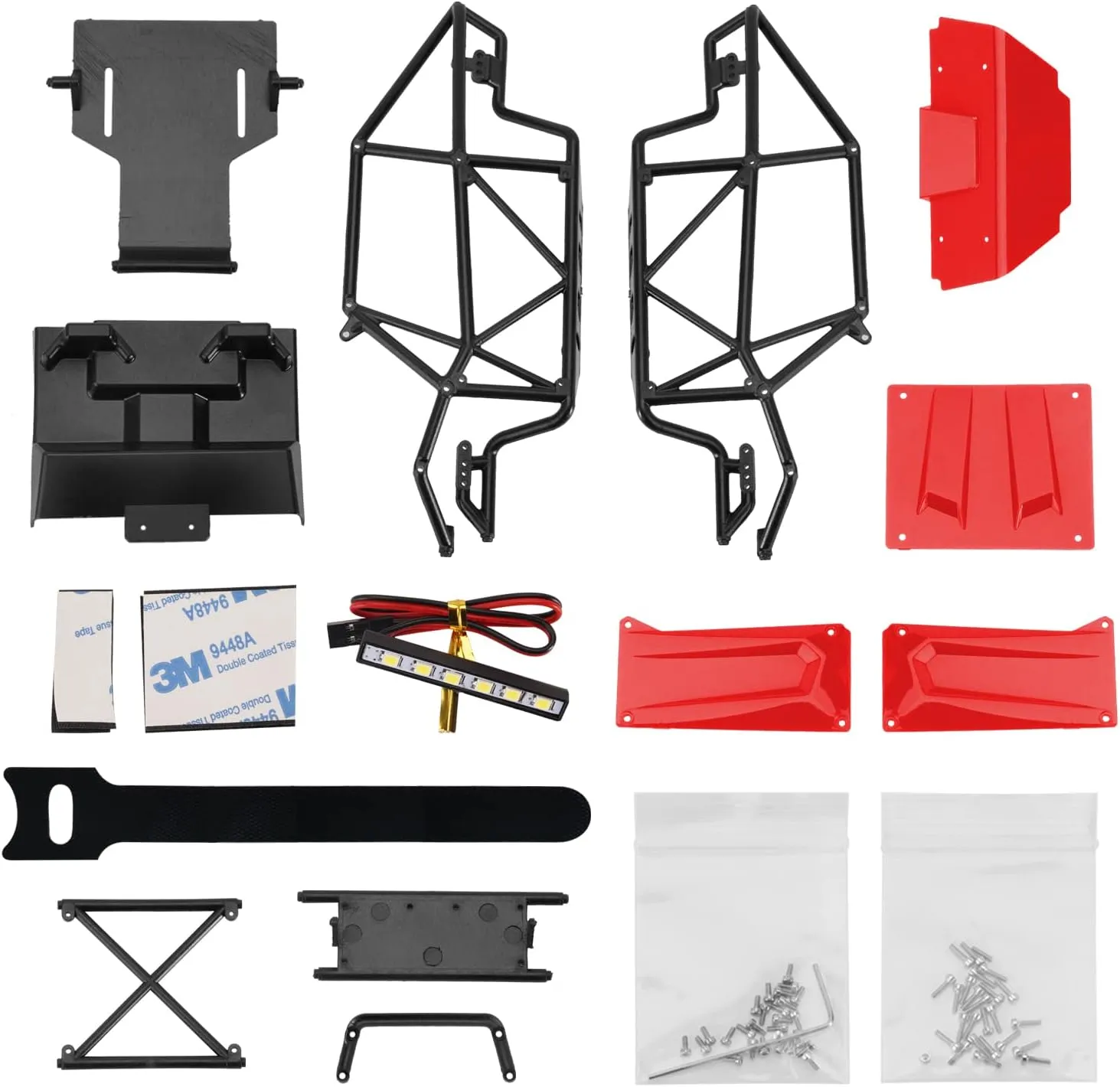 INJORA 34g Rock Buggy Body Shell Nylon Chassis Kit for SCX24 C10 JLU Bronco Base Camp Axial 1/24 RC Crawler Car Upgrade Parts（Red）