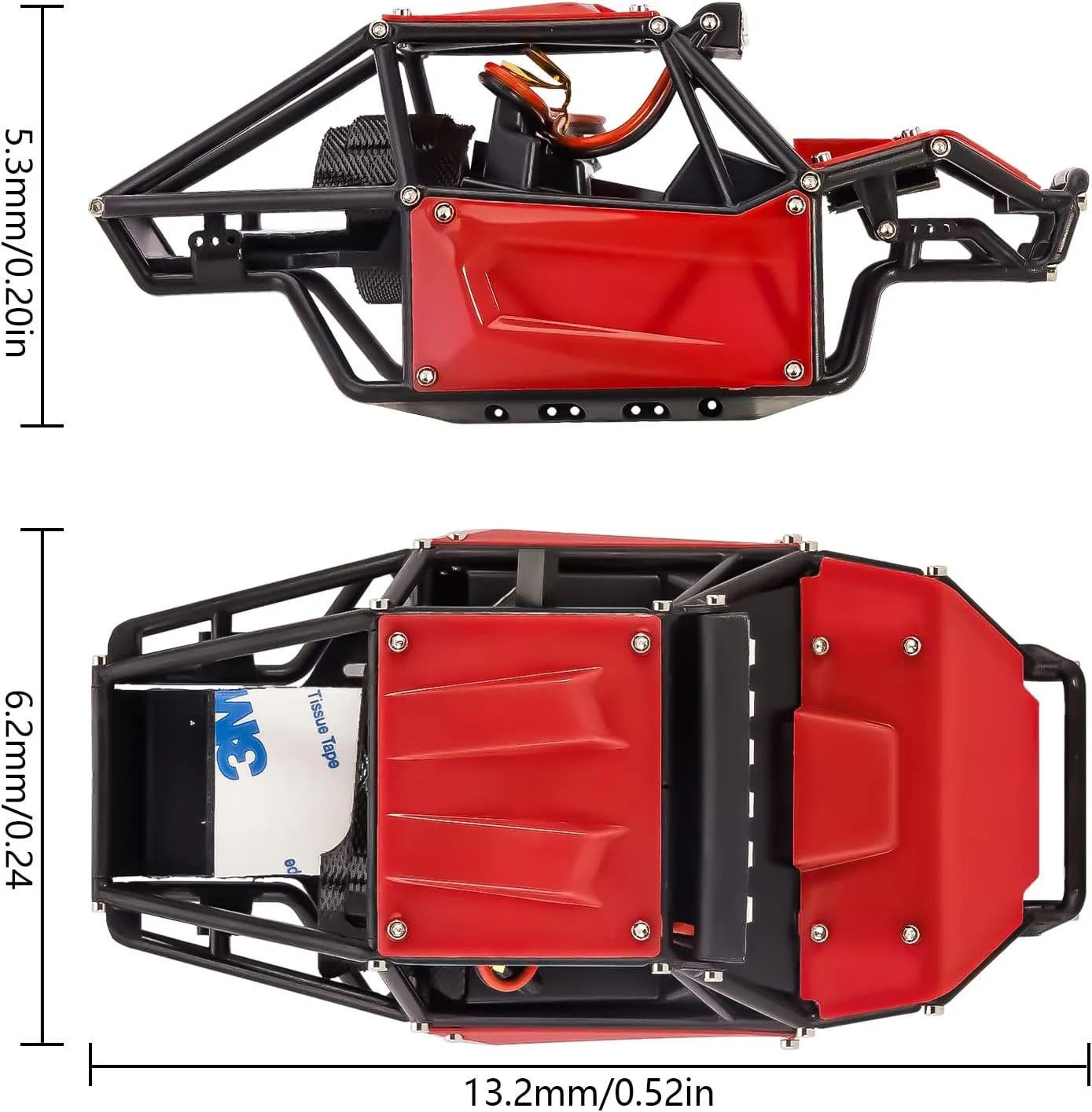 INJORA 34g Rock Buggy Body Shell Nylon Chassis Kit for SCX24 C10 JLU Bronco Base Camp Axial 1/24 RC Crawler Car Upgrade Parts（Red）