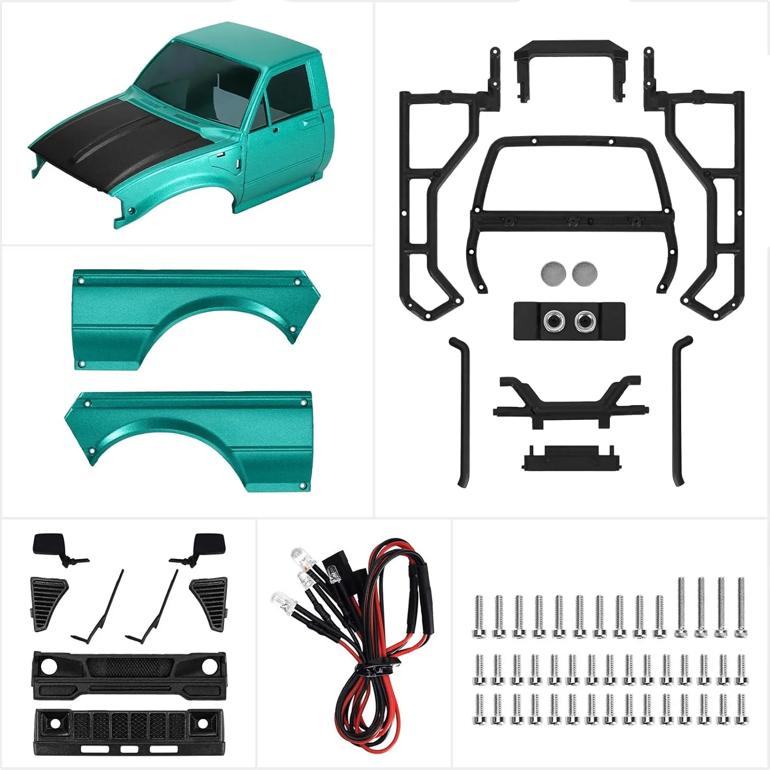 INJORA IR60-24 Pickup Hard Body Shell with Bed Rack for 1/24 RC Crawler Axial SCX24 C10 Bronco Wrangler Base Camp (Green)
