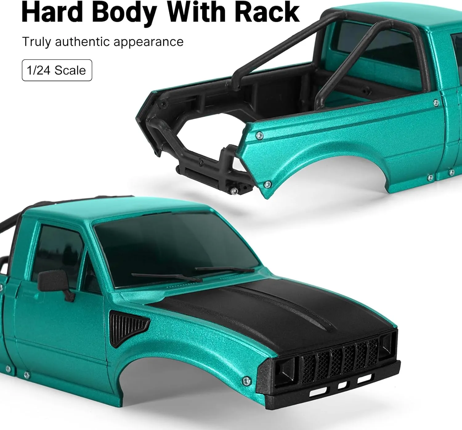INJORA IR60-24 Pickup Hard Body Shell with Bed Rack for 1/24 RC Crawler Axial SCX24 C10 Bronco Wrangler Base Camp (Green)