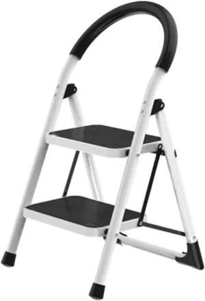 Installation-Free Folding Portable Climbing Ladder Multi-Functional Stable Load-Bearing Herringbone Ladder Lightweight Carbon Steel Stair Stool (Color : White Color, Size : 2 Step Ladder)