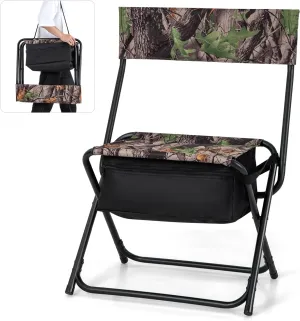 IRONMAX Hunting Chair, Folding Hunting Stool with Backrest, Storage Pocket and Shoulder Strap, Lightweight Portable Hunting Seat Blind Chair for Camping, Fishing, Hiking, Outdoor Camouflage