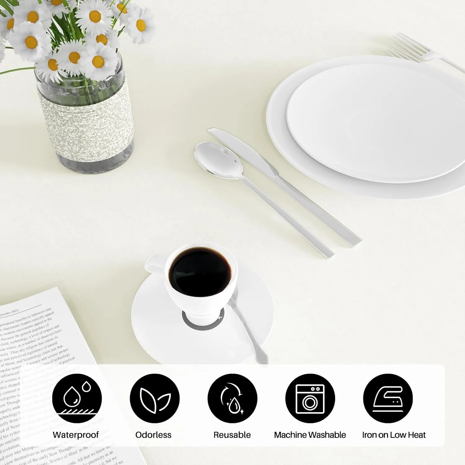 IVAPUPU 2PCS Ivory Table Cloth for Rectangle Table - 60 x 102 Inch Tablecloths Rectangular Cloths Waterproof Washable Wrinkle Resistant for 6 FT Wedding Cocktail Party