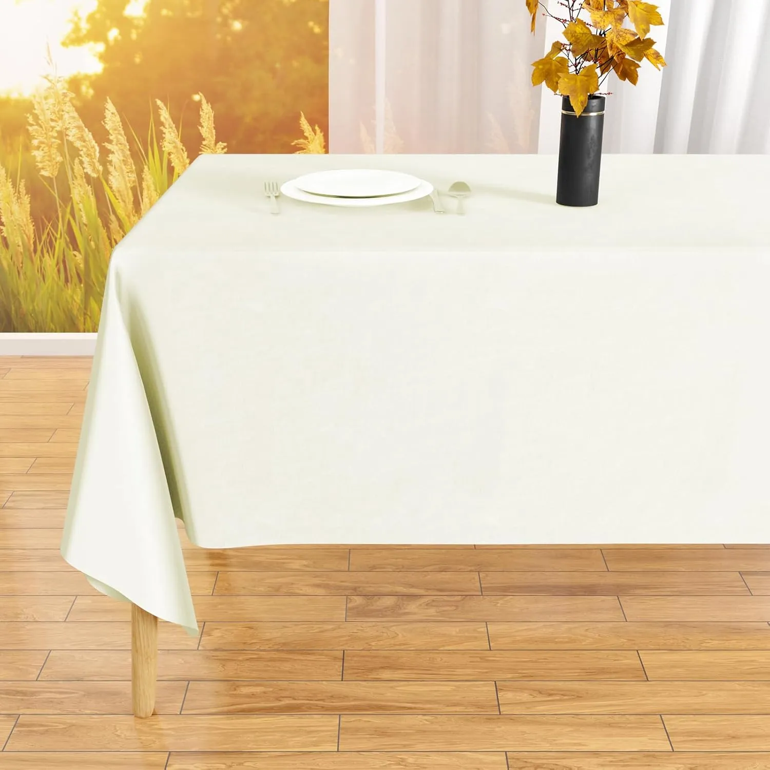 IVAPUPU 2PCS Ivory Table Cloth for Rectangle Table - 60 x 102 Inch Tablecloths Rectangular Cloths Waterproof Washable Wrinkle Resistant for 6 FT Wedding Cocktail Party