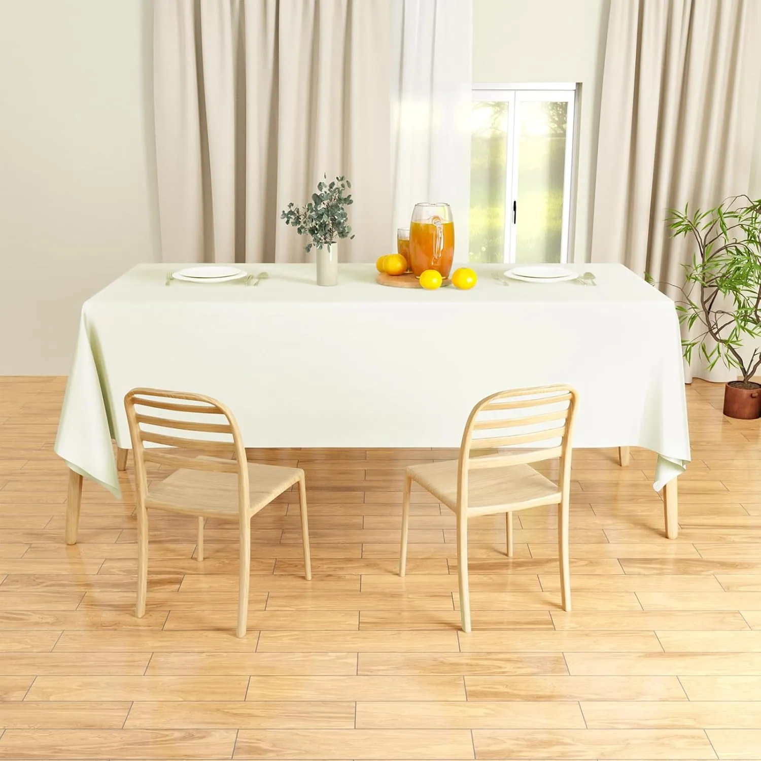 IVAPUPU 2PCS Ivory Table Cloth for Rectangle Table - 60 x 102 Inch Tablecloths Rectangular Cloths Waterproof Washable Wrinkle Resistant for 6 FT Wedding Cocktail Party