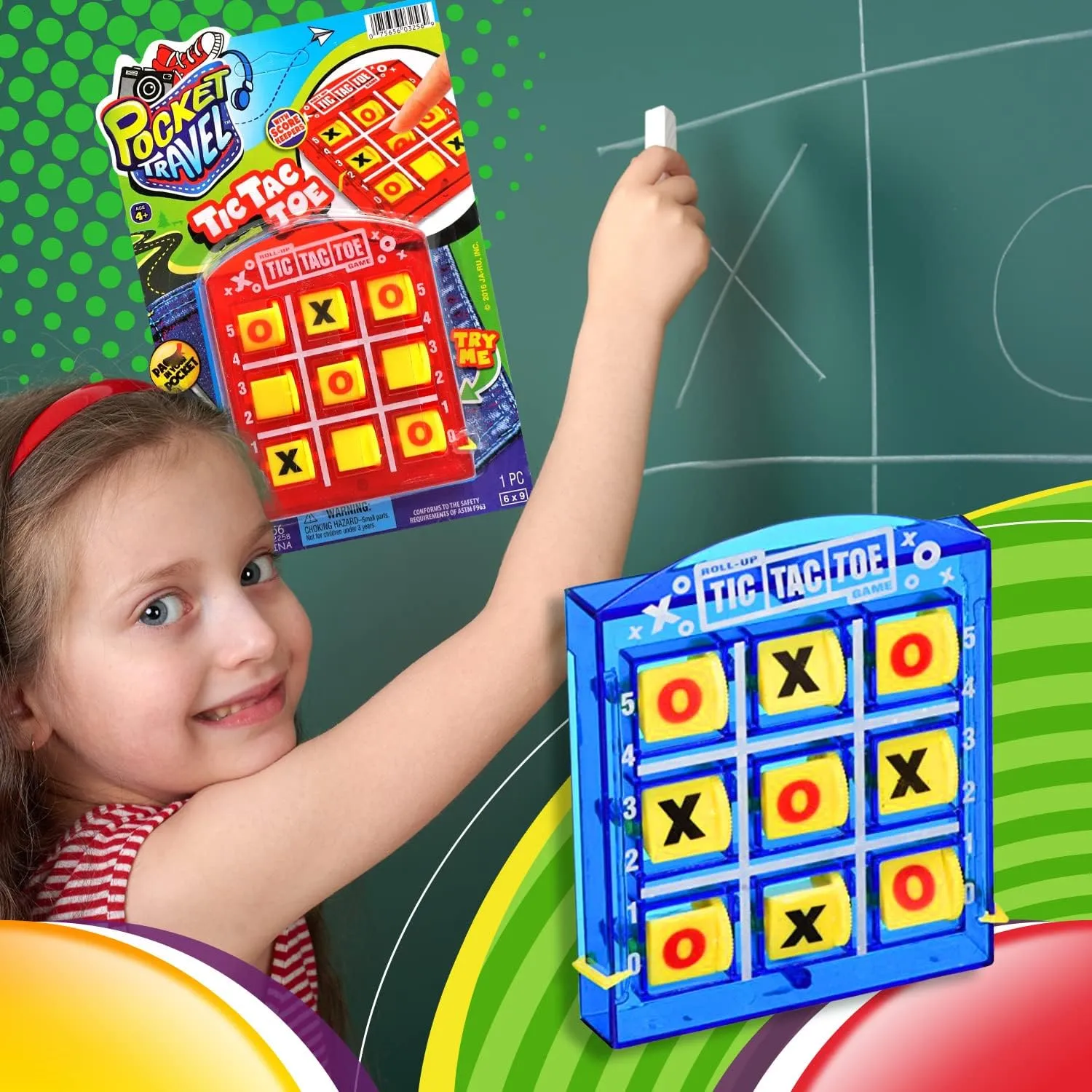 JA-RU Pocket Travel Tic Tac Toe Portable Board Games (6 Packs) | Classic Toys for Car and Airplane Games for Kids. Bulk Birthday Party Favors Plus Sticker 3256-6s