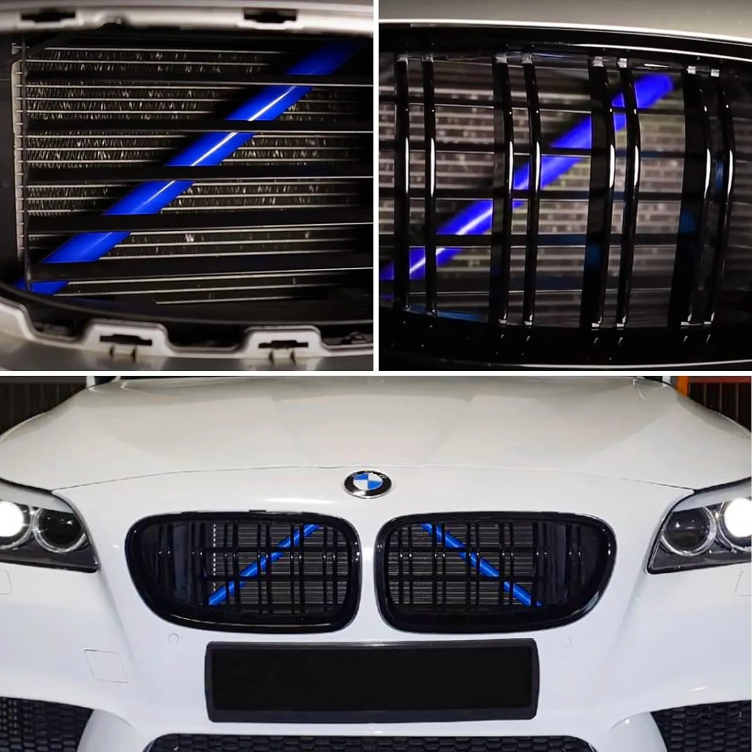 Jaronx Compatible with BMW Grill Inserts Trims for 1 2 3 4 5 6 7 Series, F20 F22 F30 F32 G30 G32 G11 G12, Compatible with BMW V Brace Wrap Covers Blue Grill Stripes Wrap(Blue)