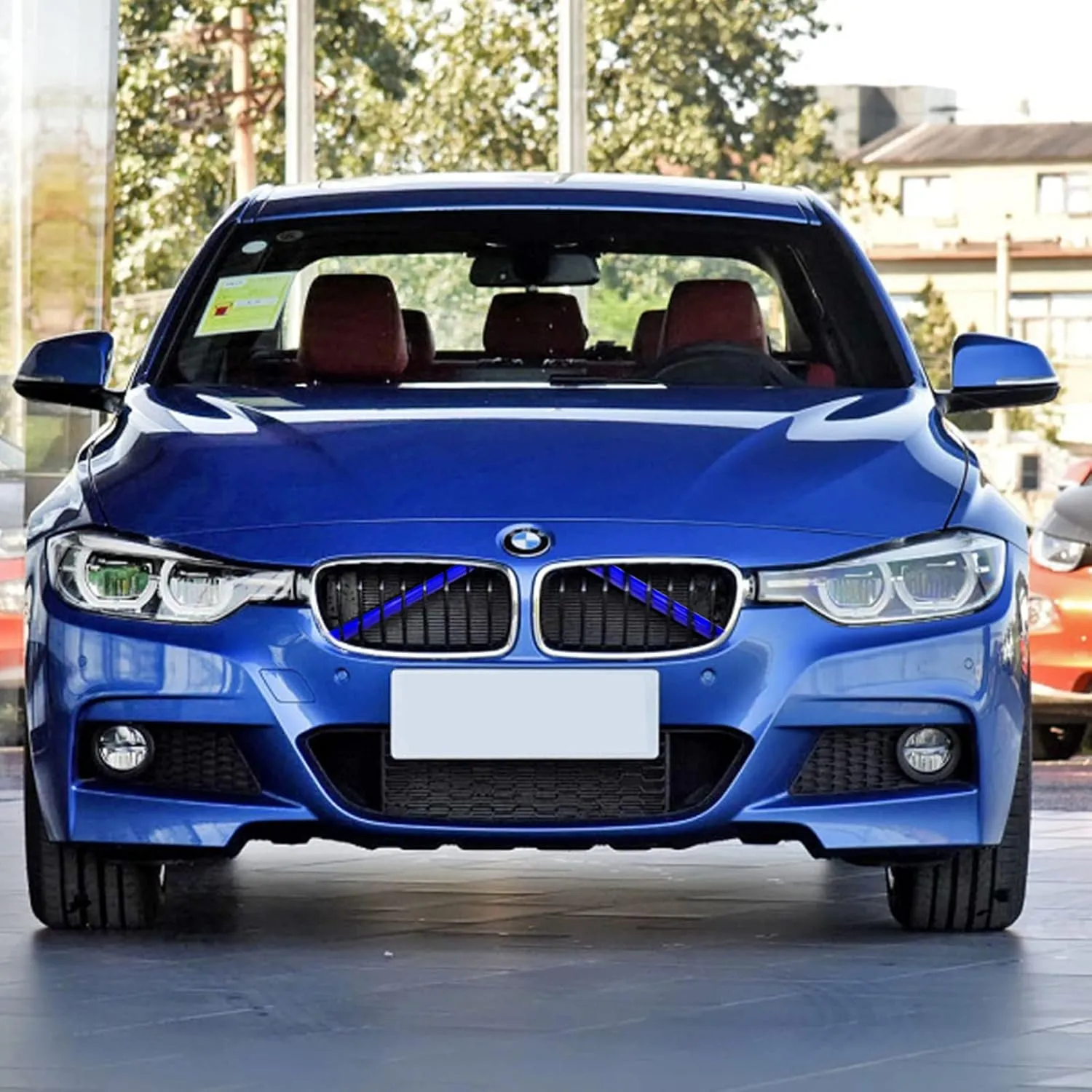 Jaronx Compatible with BMW Grill Inserts Trims for 1 2 3 4 5 6 7 Series, F20 F22 F30 F32 G30 G32 G11 G12, Compatible with BMW V Brace Wrap Covers Blue Grill Stripes Wrap(Blue)