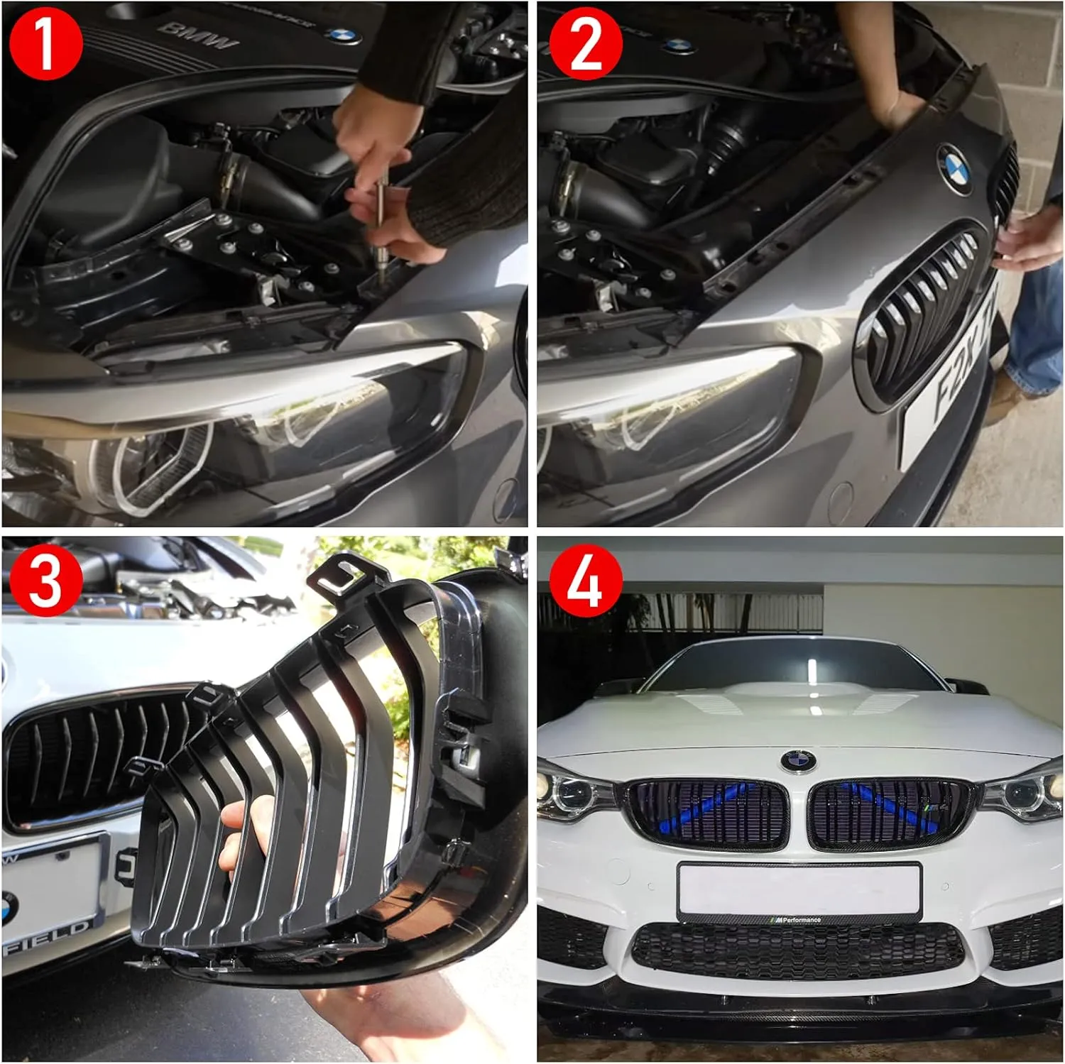 Jaronx Compatible with BMW Grill Inserts Trims for 1 2 3 4 5 6 7 Series, F20 F22 F30 F32 G30 G32 G11 G12, Compatible with BMW V Brace Wrap Covers Blue Grill Stripes Wrap(Blue)