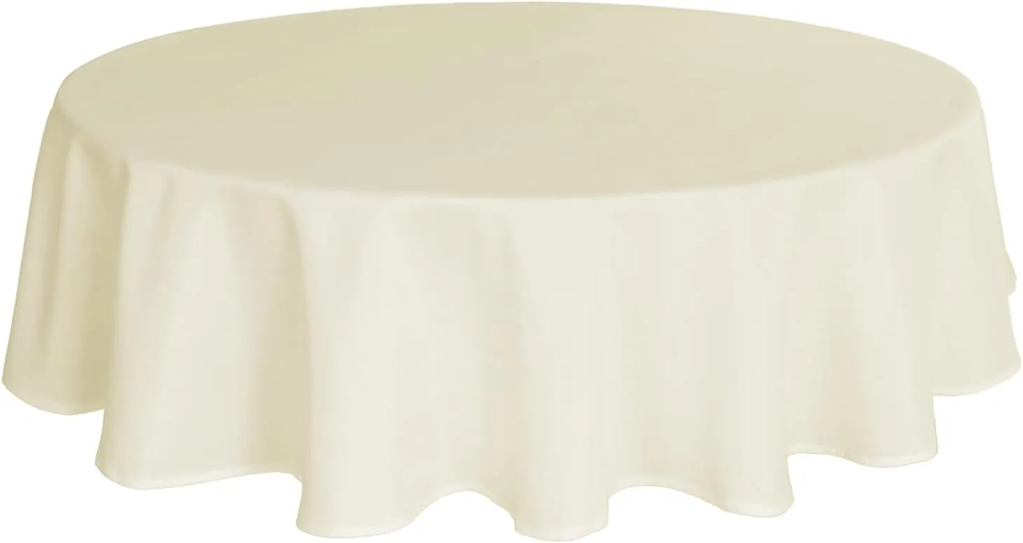JIUZHEN Round Table Cloth Faux Linen Farmhouse Tablecloth Wrinkle and Stain Resistant Decorative Fabric Table Cover for Kitchen, Dining Room, Parties and Camping, Champagne, 90 Inch Round