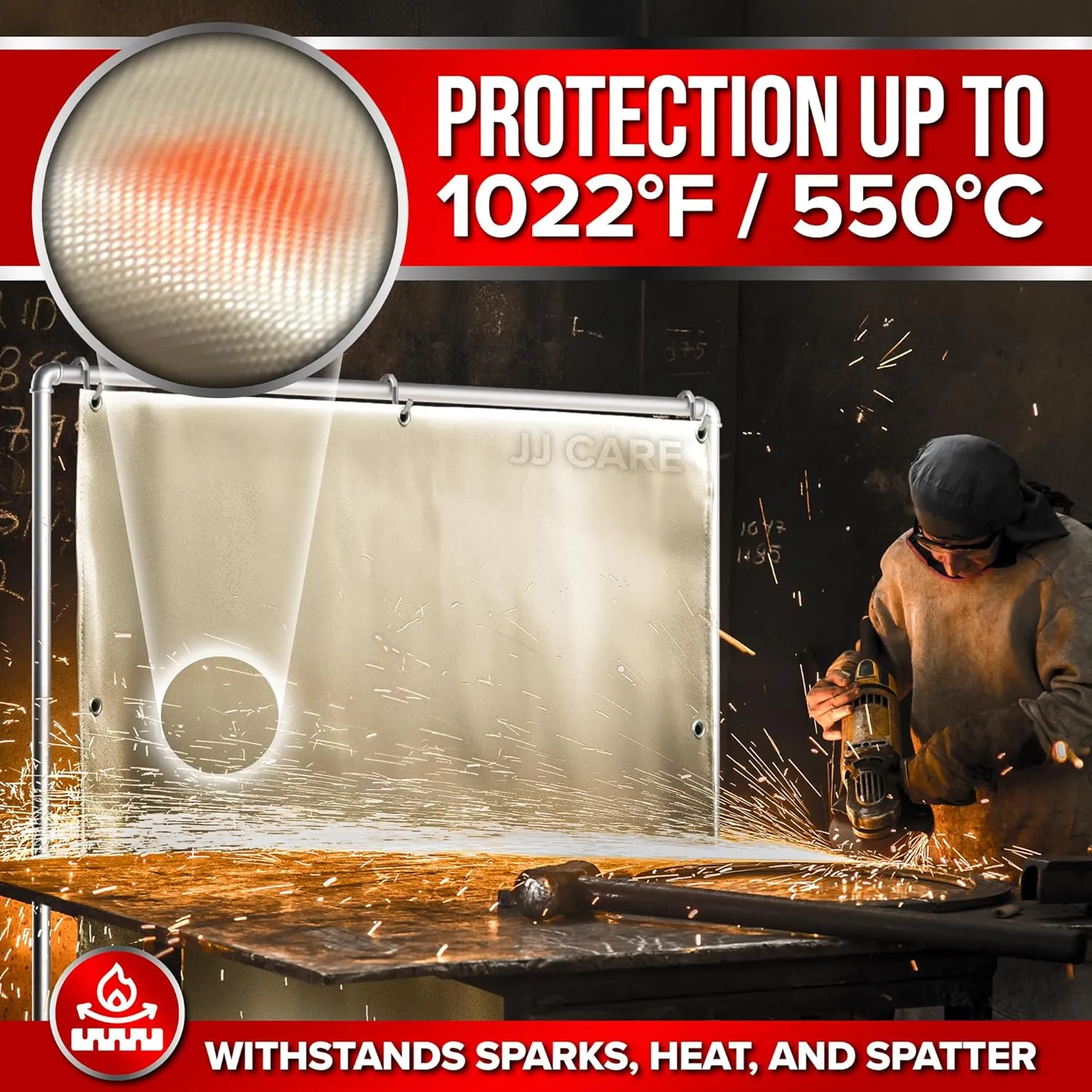 JJ CARE Welding Blanket - 6ft x 8ft - 1 Pack, 850GSM Fiberglass Welding Blanket for Smokers with Brass Grommets, Heavy Duty Fireproof Welders Mat for Industrial, Smoker, Grill and Camping