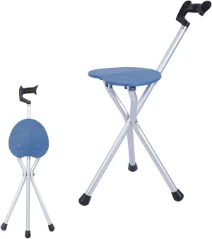 JSLJJBD Portable Cane Stool Folding Cane Seat Combo ，Cane Stool with Massage Adjustable Height Outdoor Resting Cane Stool Heavy Duty Aluminum Cane Chair Color: Blue, Coffee Blue
