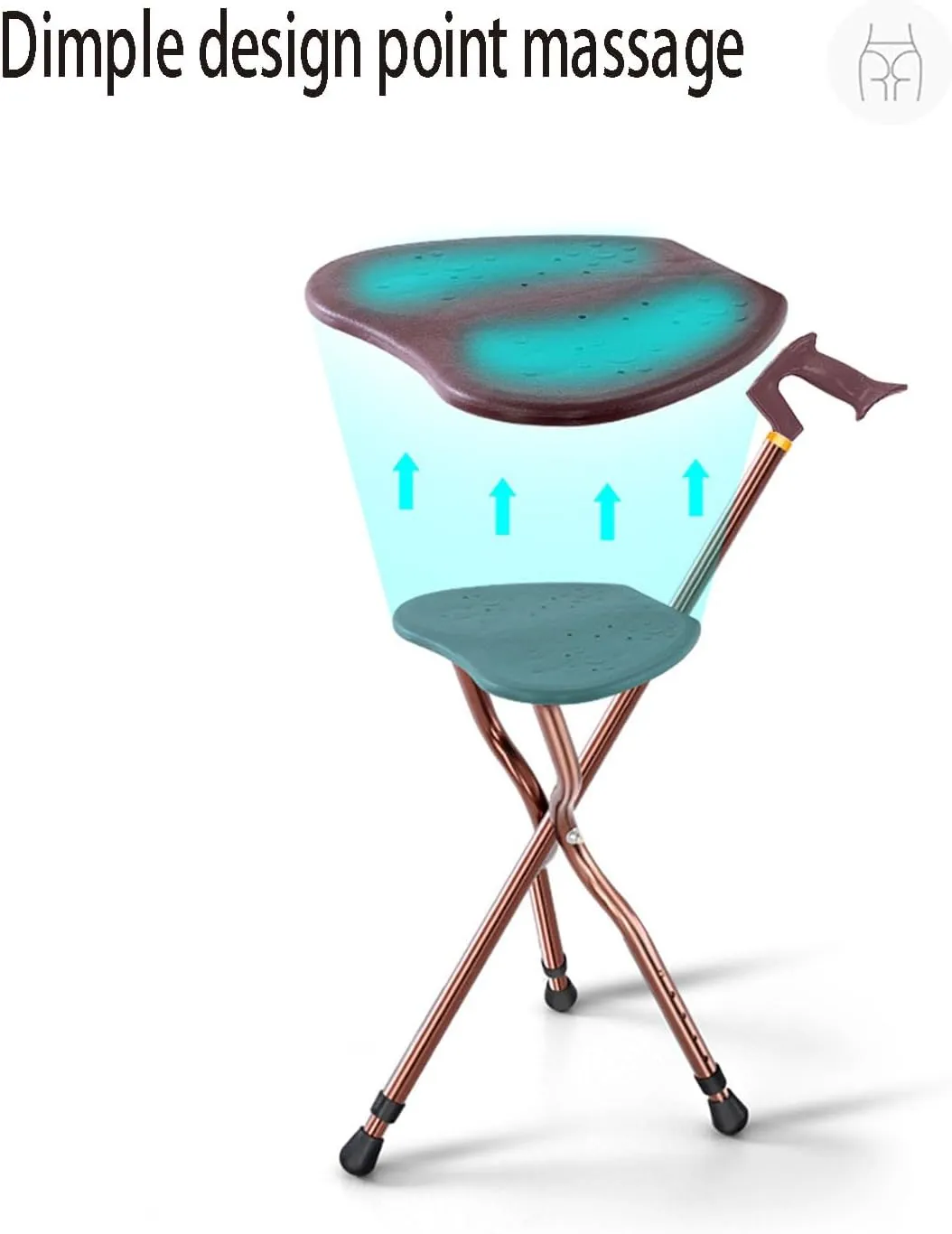 JSLJJBD Portable Cane Stool Folding Cane Seat Combo ，Cane Stool with Massage Adjustable Height Outdoor Resting Cane Stool Heavy Duty Aluminum Cane Chair Color: Blue, Coffee Blue