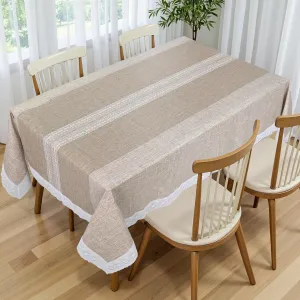JUCFHY 58''×104'' Rectangle Tablecloth with Flannel Backing, 100% Waterproof Vinyl Tablecloths, Wipeable Spillproof Plastic Table Cloth for Dining, Camping,Indoor & Outdoor, Brown