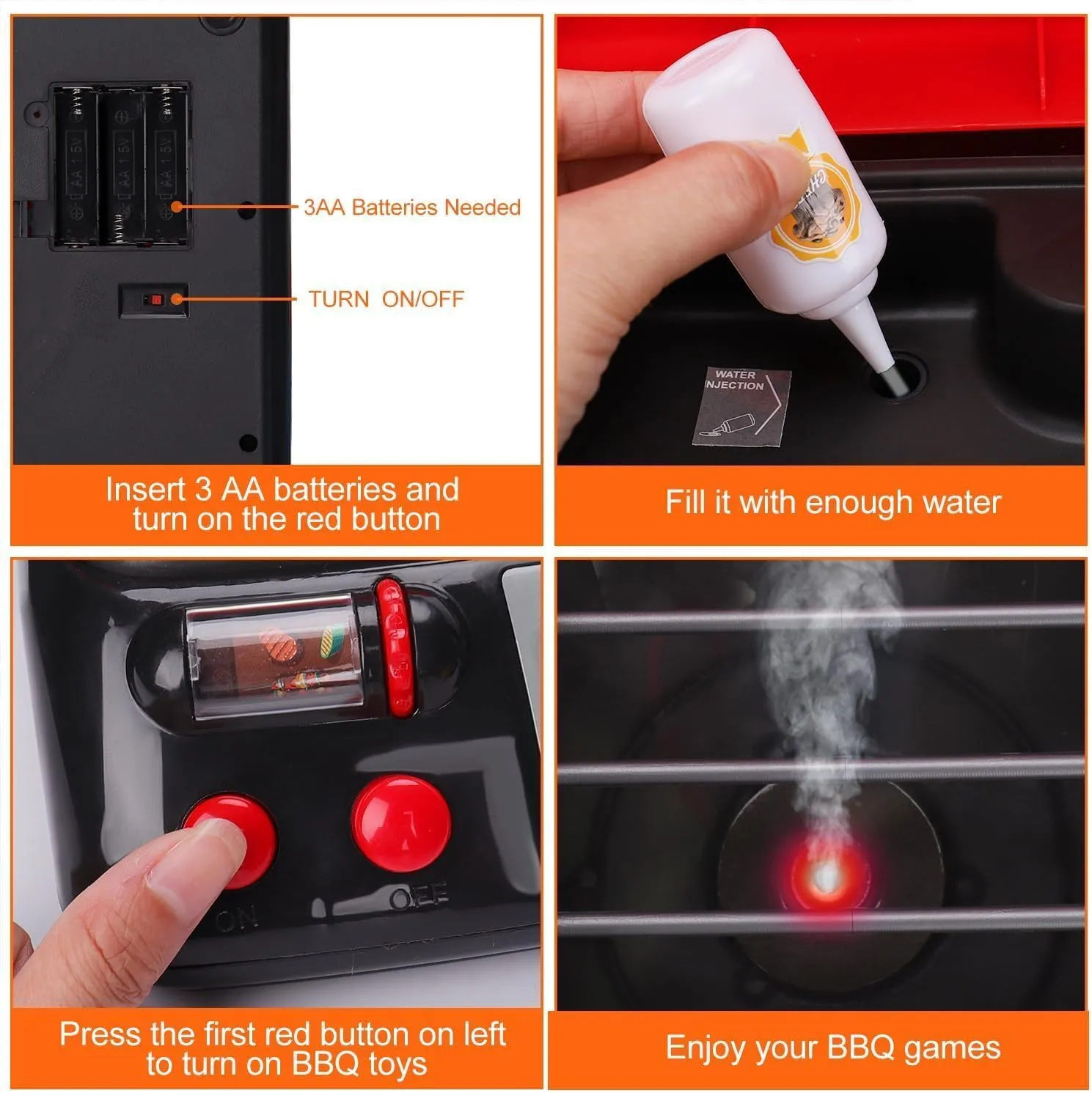 Kids Grill Playset Kitchen Toys with Apron Hat for Cooking Food Smoke Light Outdoor Pretend Play Accessories 3-5 4-8 BBQ Outside Camping Barbecue Toddler Boy Toy 3 4 5 6 Year Old Birthday Gift