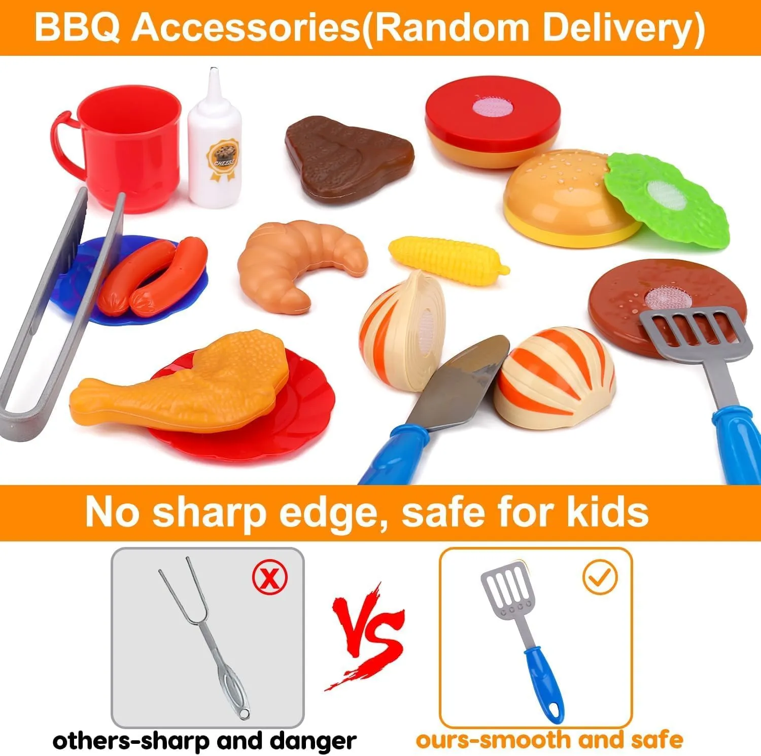 Kids Play Food Grill with Pretend Smoke Sound Light Kitchen Playset BBQ Accessories Camping Cooking Set Barbecue Toddler Girl Boy Toy 2 3 4 5 6 Year Old 4-8 Birthday Kid Toy Idea