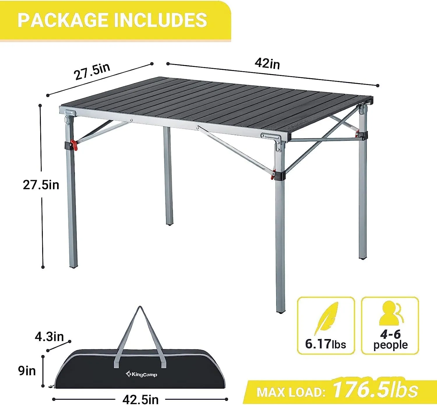KingCamp Aluminum Folding Camp Table - Lightweight, Portable, Roll Up for Outdoor Camping, Picnic, Barbecue