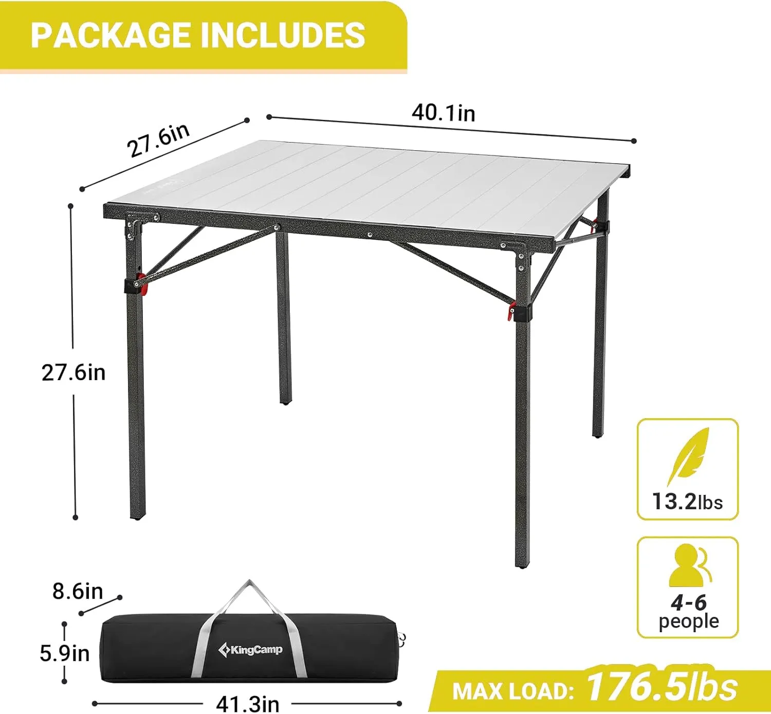 KingCamp Aluminum Folding Camp Table - Lightweight, Portable, Roll Up for Outdoor Camping, Picnic, Barbecue