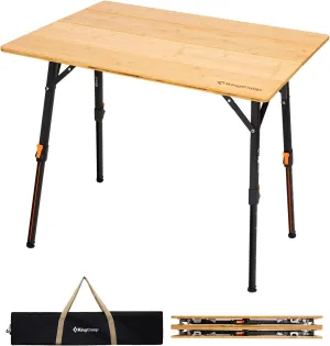 KingCamp Bamboo Folding Table, 4-Fold Camping Adjustable Height Portable Outdoor Lightweight & Compact Table with Aluminum Frame for RV Picnic BBQ Tailgating