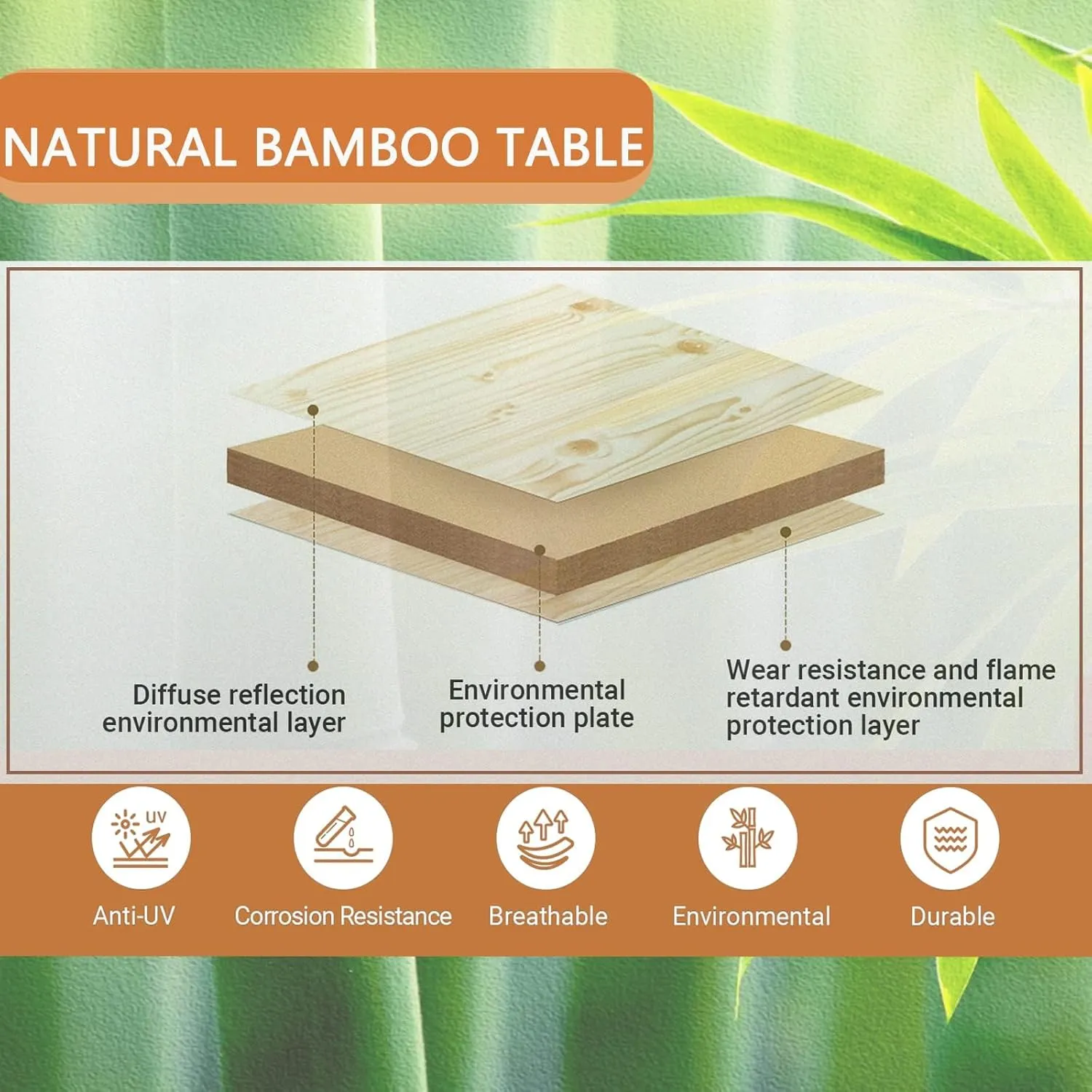 KingCamp Lightweight Stable Bamboo Folding Camping Table Bamboo Outdoor Folding Tables Adjustable Height Portable Picnic