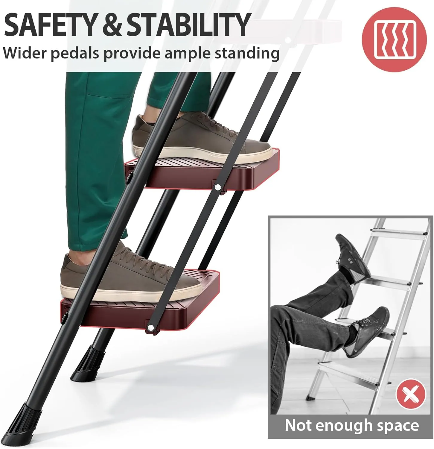 KINGRACK 4 Step Ladder, Folding Step Stool with Safe-Lock Design, 500 lbs Sturdy Steel Ladder with Wide Anti-Slip Pedal, Convenient Handrail for Household and Kitchen, Black