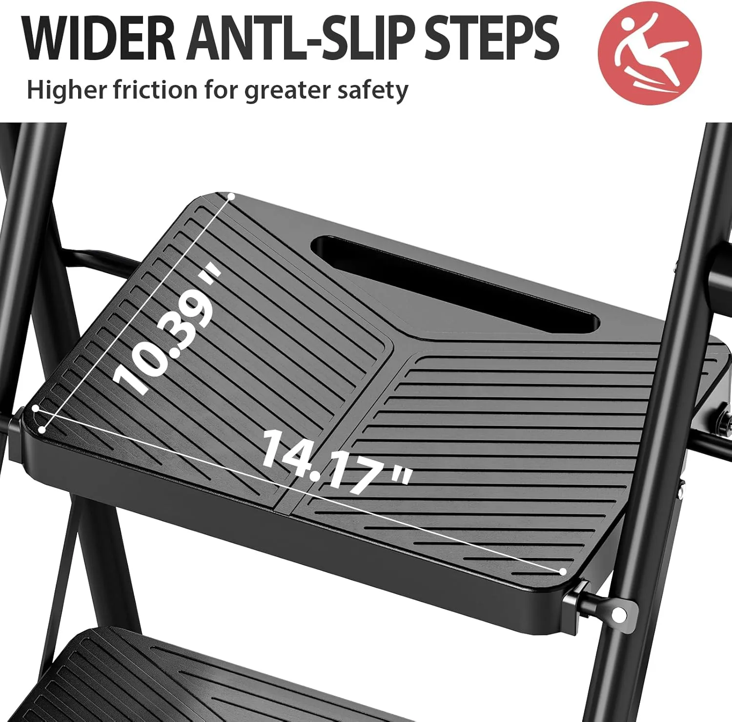 KINGRACK 4 Step Ladder, Folding Step Stool with Safe-Lock Design, 500 lbs Sturdy Steel Ladder with Wide Anti-Slip Pedal, Convenient Handrail for Household and Kitchen, Black