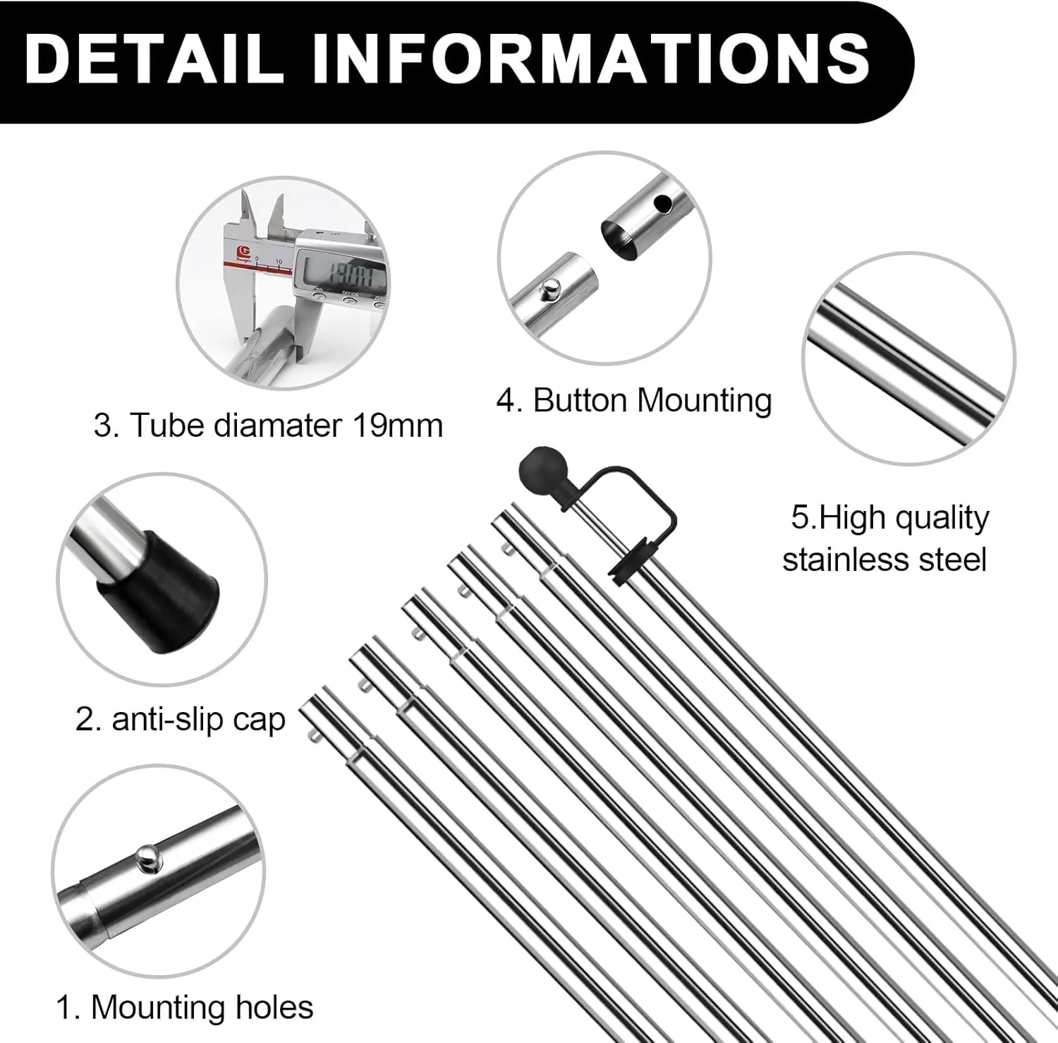 KOMCLUB Telescoping Tent Poles - Adjustable 94.5" Camping Poles with Stainless Steel Rods for Hiking and Outdoor Activities