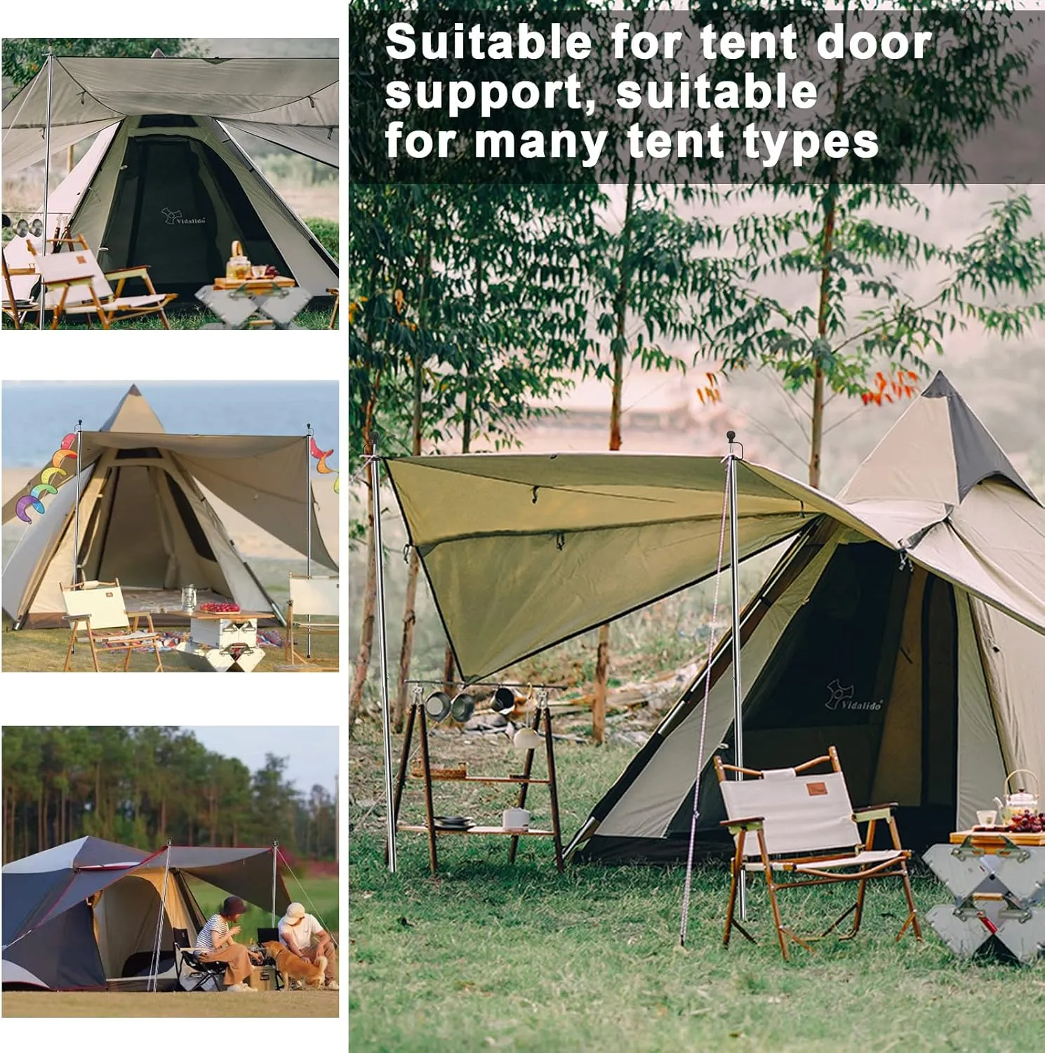KOMCLUB Telescoping Tent Poles - Adjustable 94.5" Camping Poles with Stainless Steel Rods for Hiking and Outdoor Activities