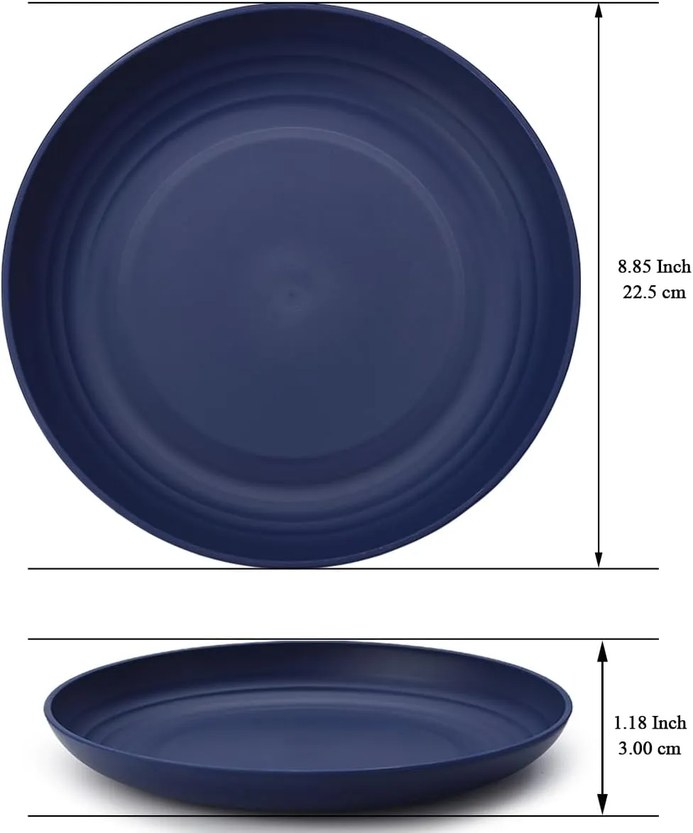 Kyraton Large Deep Plastic Plates 8 Pieces, 9 Inch Dinner Plates, Unbreakable And Reusable Light Weight Dinner Plates Pasta and Dumpling Bowl Microwave Safe