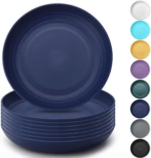 Kyraton Large Deep Plastic Plates 8 Pieces, 9 Inch Dinner Plates, Unbreakable And Reusable Light Weight Dinner Plates Pasta and Dumpling Bowl Microwave Safe
