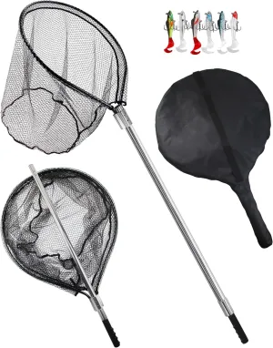 Large Rubber Fishing Net Heavy Duty Extra Large Landing Net with Telescoping Handle, Saltwater Aluminum Fish Net with 6pcs Jig Swimbait, Extends to 72-94in, Depth 27.5in