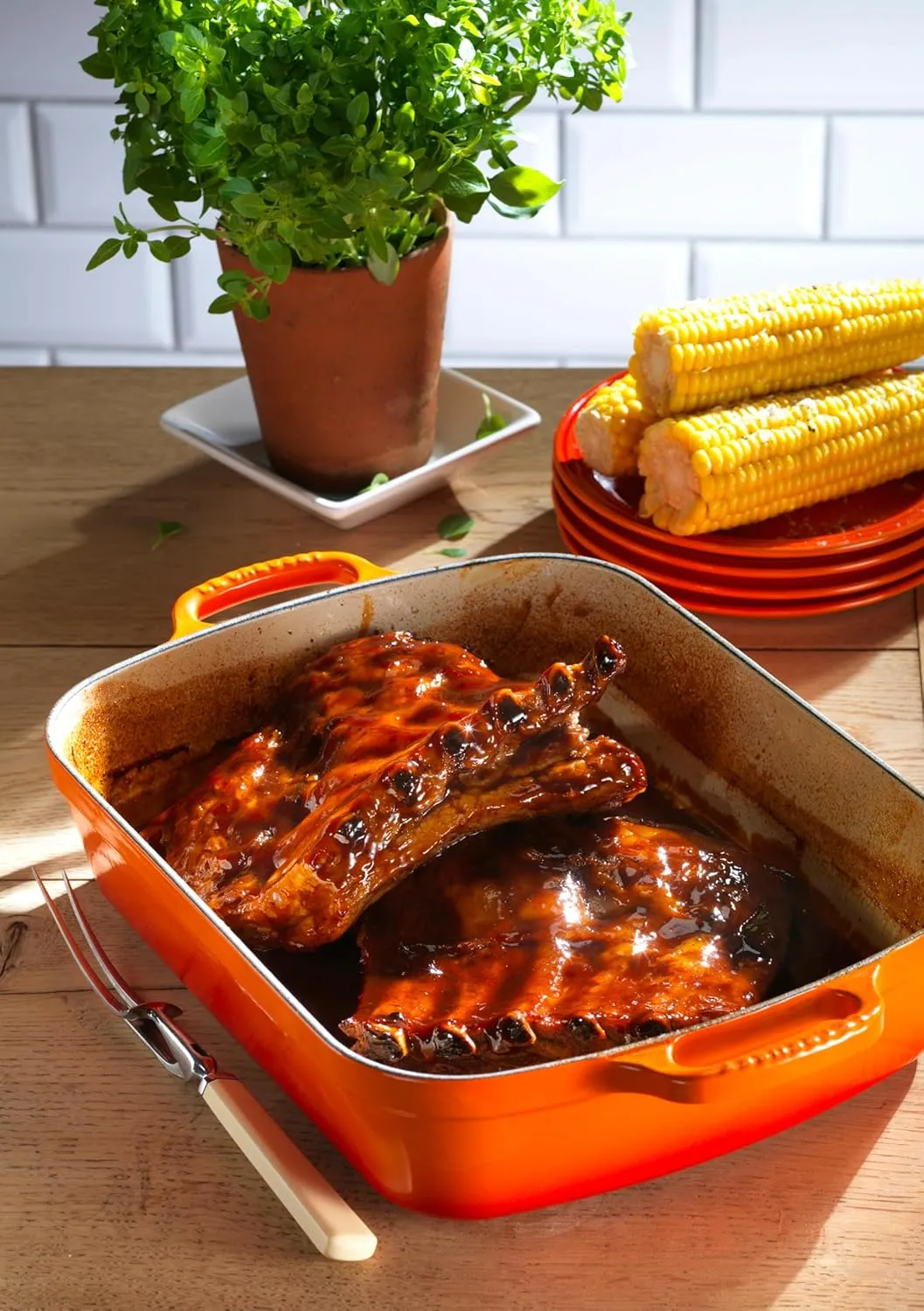 Le Creuset Enameled Cast Iron Signature Rectangular Roaster, 5.25 qt. (11.7" x 16.8") , Flame