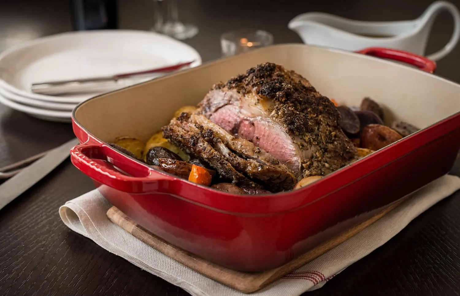 Le Creuset Enameled Cast Iron Signature Rectangular Roaster, 5.25 qt. (11.7" x 16.8") , Oyster