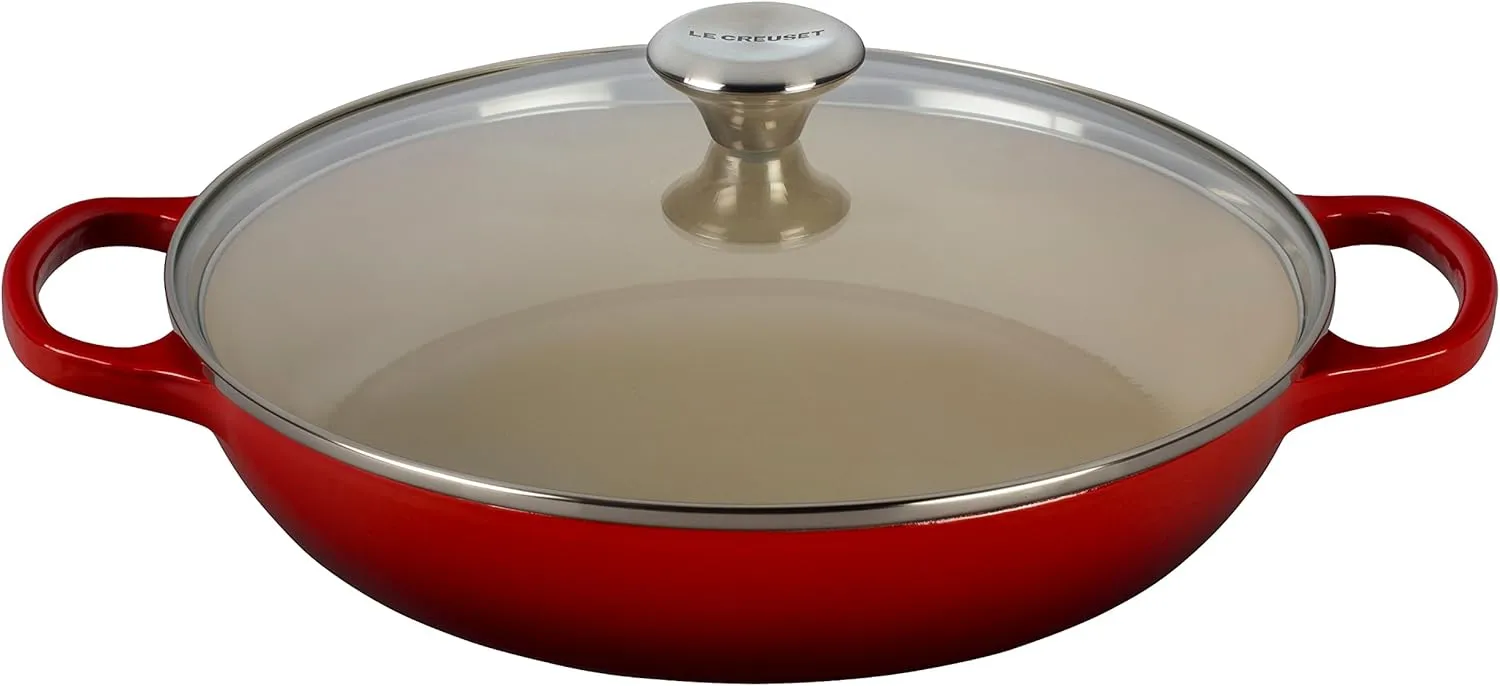 Le Creuset of America Enameled Cast Iron Buffet Casserole with Glass Lid, 3 1/2 quart, Cerise (Cherry Red)