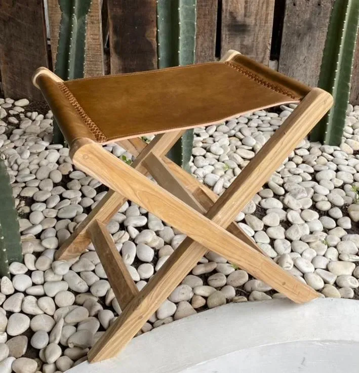 Leather Folding Stool Chocolate