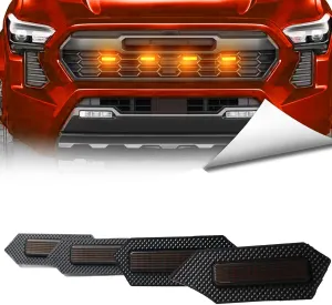 LED 4pcs Front Grille Lights Compatible with 2024 Toyota Tacoma TRD Off-Road Crew Cab Pickup Upgrade Grill Lamp Amber Daytime Running Light Accessories (Smoked Lens)