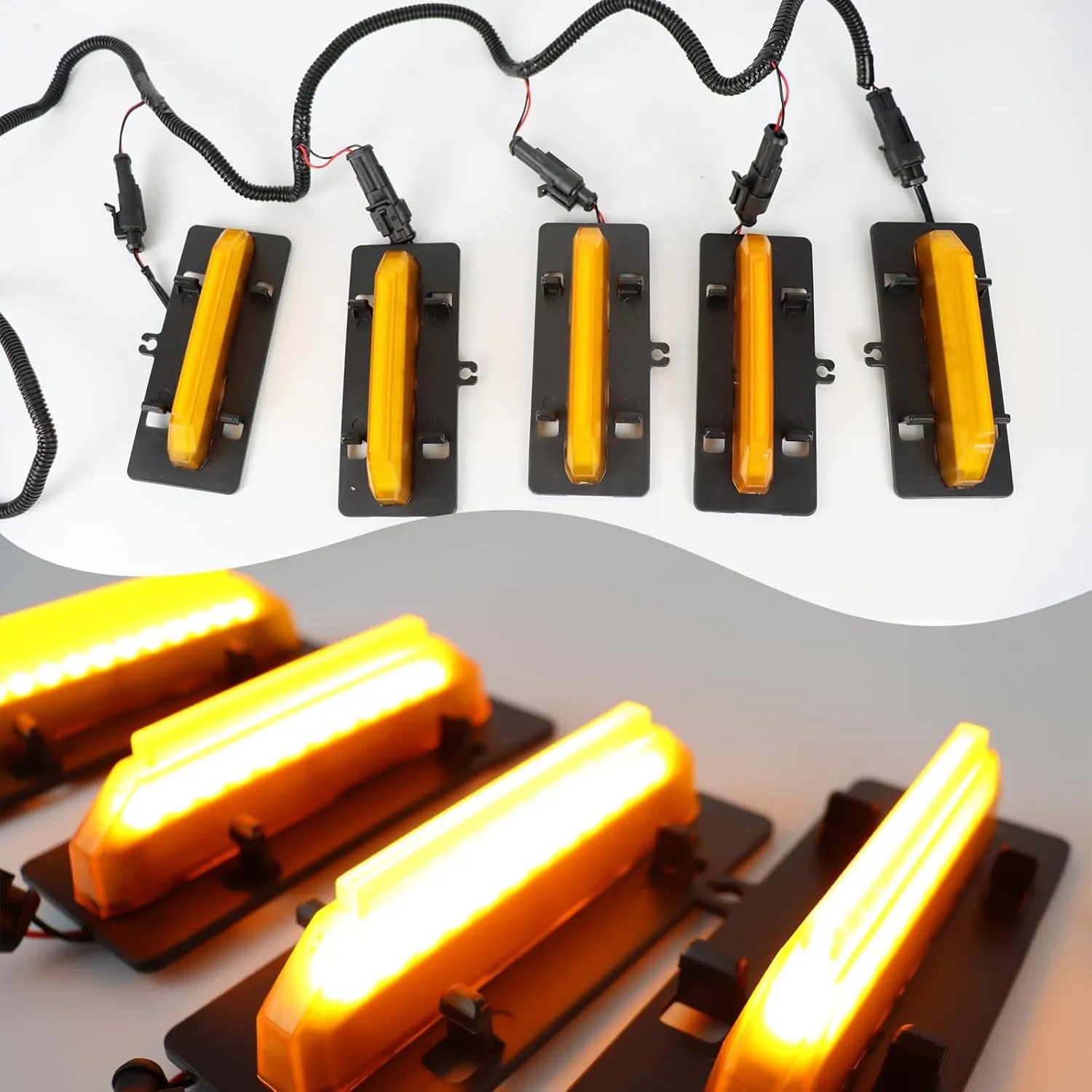 LED 5pcs Front Grille Lights Compatible with 2021 2022 2023 F150 XL/XLT/XLT Sport Wiring Upgrade Grill Lamp Amber Daytime Running Light Accessories (Amber)